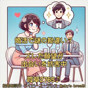 婚活で謎の勘違い？ズレた願望が出会いを妨害中　栃木県 佐野市 結婚相談所 ベイビーズ・ブレス