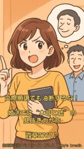 交際順調でも油断するな！婚活では“本音と嘘”の見抜き力が命　栃木県 佐野市 結婚相談所 ベイビーズ・ブレス