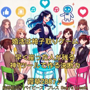 婚活は椅子取りゲーム、早く座った人が残る 神7ツールで作る決断力　栃木県 佐野市 結婚相談所 ベイビーズ・ブレス