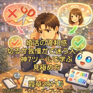 婚活の違和感、切るか我慢かで迷う人へ 神7ツールで学ぶ見極め方　栃木県 佐野市 結婚相談所 ベイビーズ・ブレス