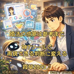 婚活の感覚は参考まで、神7ツールで再現できる判断に変える　栃木県 佐野市 結婚相談所 ベイビーズ・ブレス