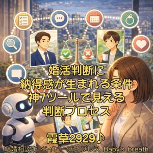 婚活判断に納得感が生まれる条件、神7ツールで見える判断プロセス　栃木県 佐野市 結婚相談所 ベイビーズ・ブレス